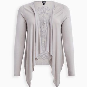 Soft Grey Pointelle Drape Front Cardigan